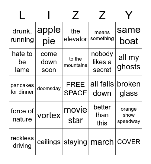 Lizzy McAlpine Bingo Card