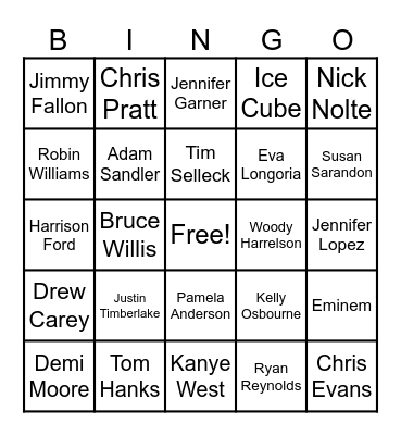 Celebrity Bingo Card