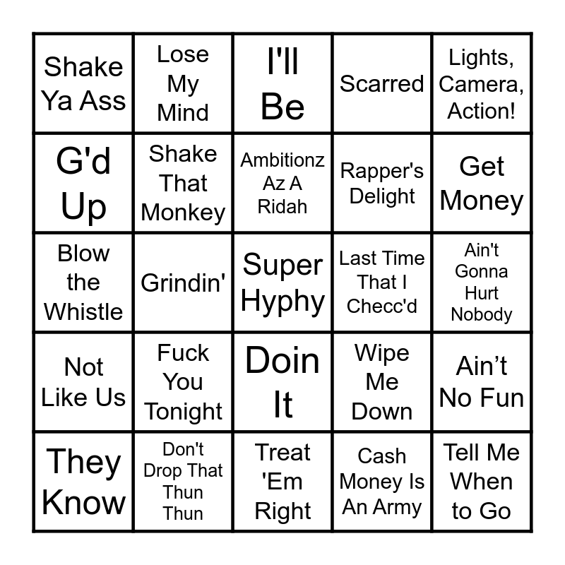 VIBE BINGO HIP HOP Bingo Card