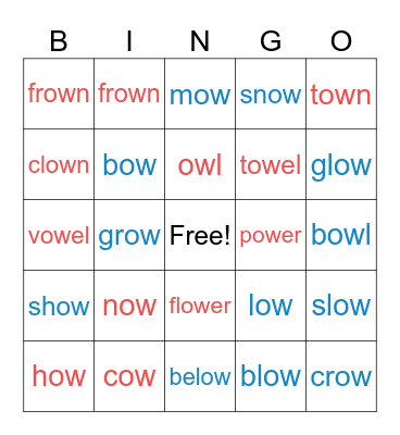ow 兩個音 Bingo Card