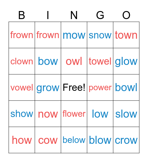 ow 兩個音 Bingo Card