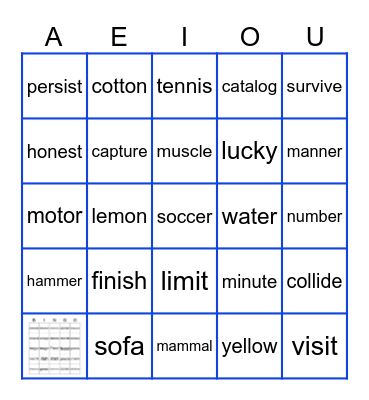 SHORT VOWEL SOUNDS Bingo Card