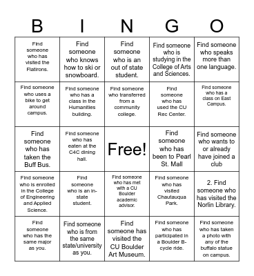 Transfer Oriention Bingo Card