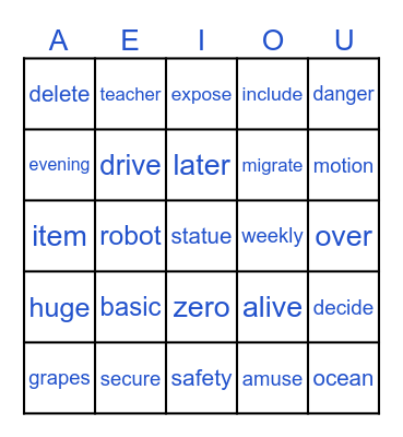 LONG VOWEL SOUNDS Bingo Card