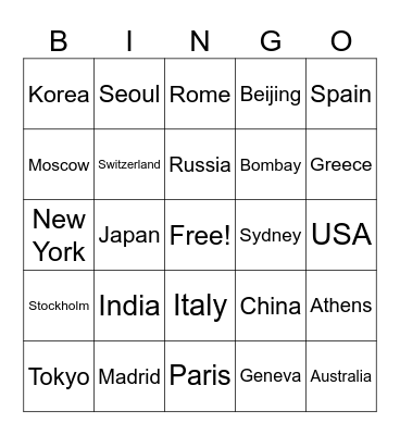 Countries Bingo Card