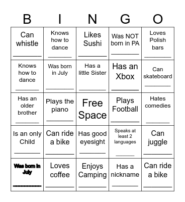 YOUTH HUMAN BINGO Card