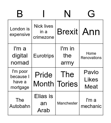 Mavrides Joke Bingo Card