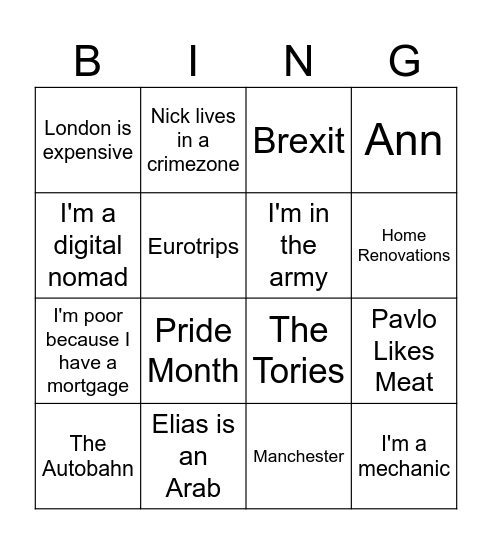 Mavrides Joke Bingo Card