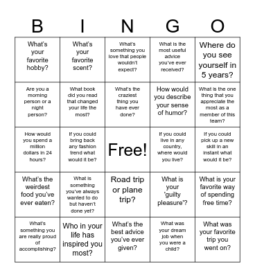 Team Building Bingo Card