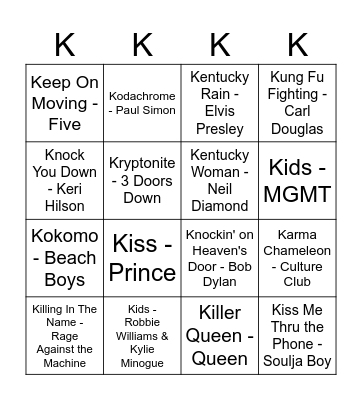 Kaitlin's Musical Bingo! Bingo Card