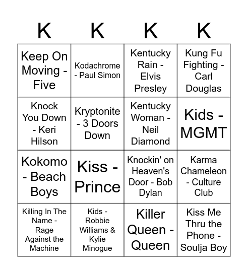 Kaitlin's Musical Bingo! Bingo Card