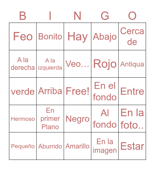 Describir Imágenes Bingo Card