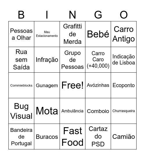 Street View Portugal Bingo Card