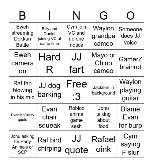 John VC Bingo Card