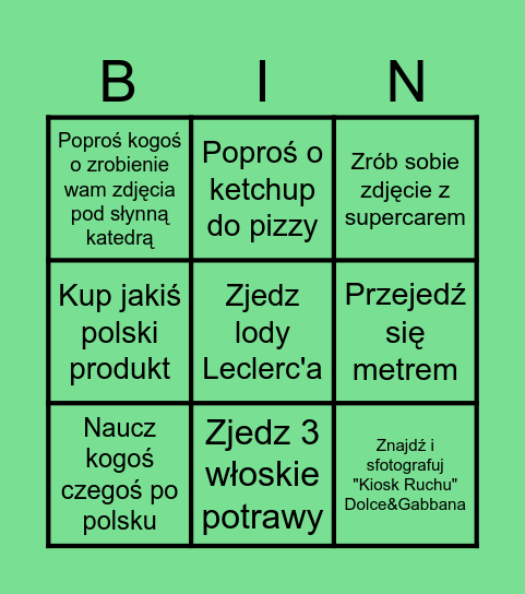 Mediolan Bingo Card