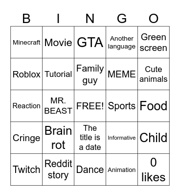 Icognito shorts Bingo Card