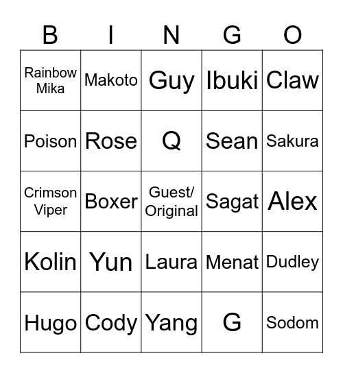 SF6 DLC Bingo Card