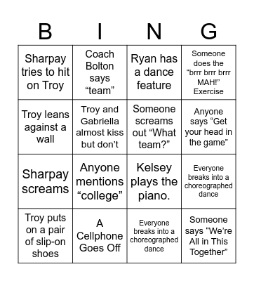 High School Musical Bingo Card