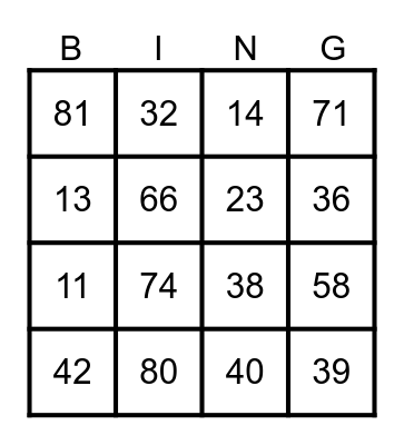 Bingo Musical Bingo Card