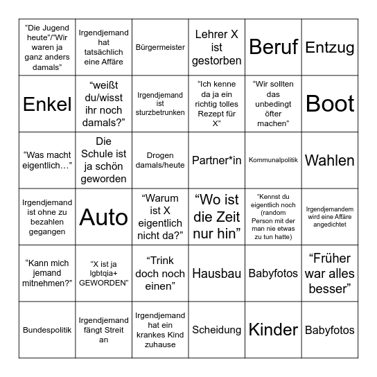 Klassentreffen 25 Jahre Bingo Card