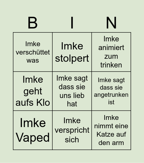 IMKE’S JGA Bingo Card