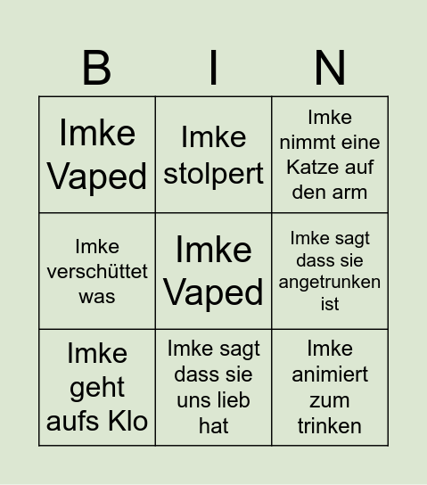 IMKE’S JGA Bingo Card