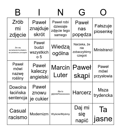 El Pablo Bingo Card