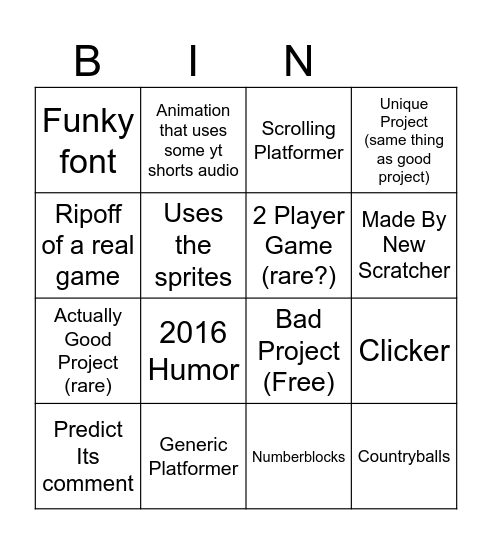 Scratch Featured Page Bingo Card