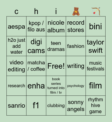 chi's interests Bingo Card