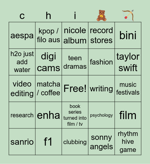 chi's interests Bingo Card