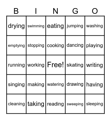 BW1 U5 -ing Bingo Card