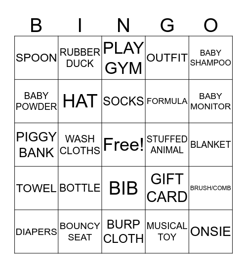 BABY FOX Bingo Card