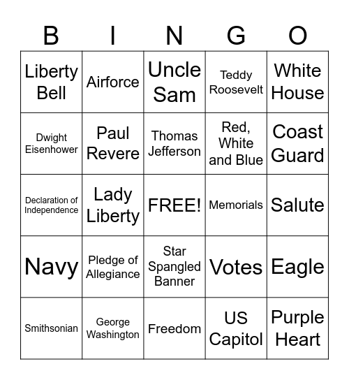 ******PATRIOTIC BINGO****** Bingo Card