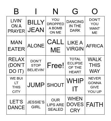 80's BINGO #1 Bingo Card