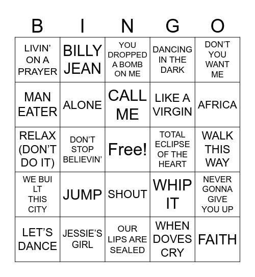 80's BINGO #1 Bingo Card