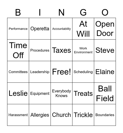 CSA Staff Meeting BINGO Card