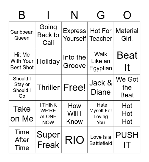 80's BINGO #2 Bingo Card