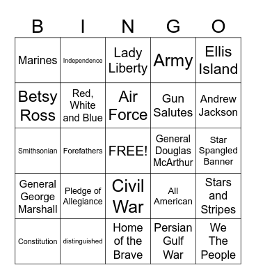 ******PATRIOTIC BINGO****** Bingo Card