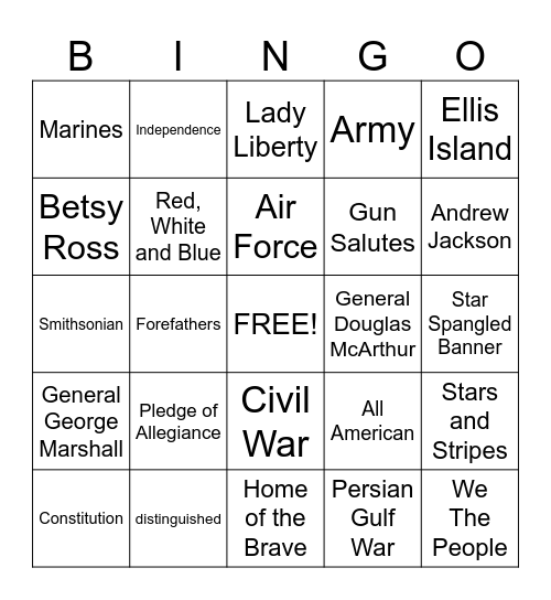 ******PATRIOTIC BINGO****** Bingo Card