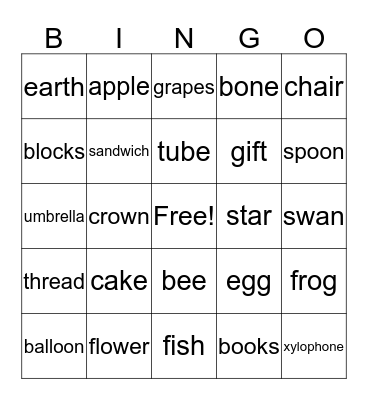 Phonics Bingo Card