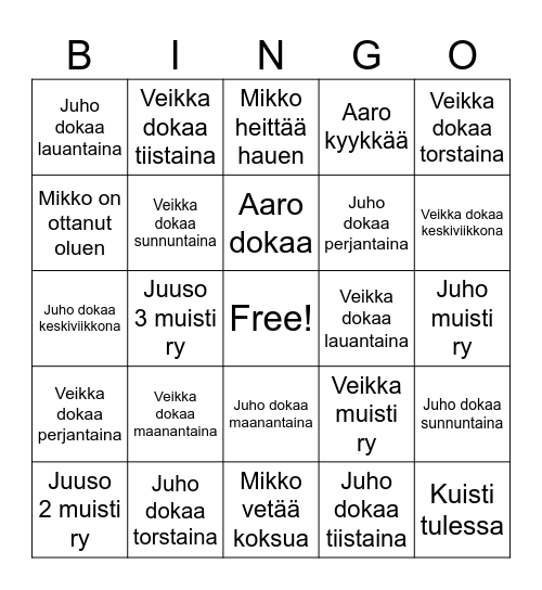 Kuisti dokaa Bingo Card