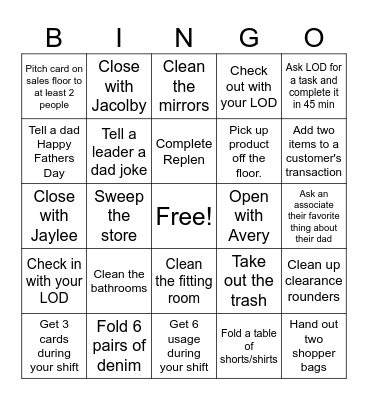 Father's Day BINGO Card