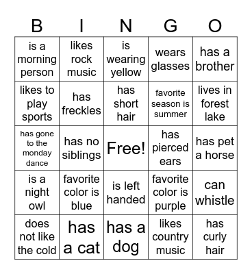 Getting to Know You Bingo Card