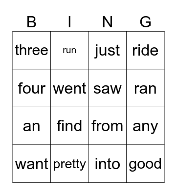 Lilly's Sight Words Bingo Card