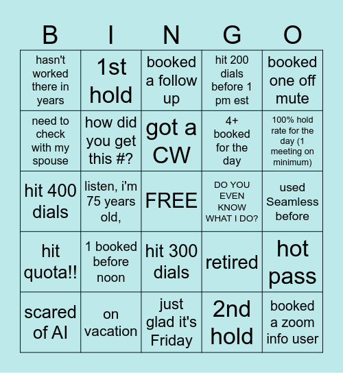 Can only mark one box at a time, no double hitting Bingo Card