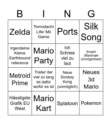 NINTENDO DIRECT WOOOOO Bingo Card