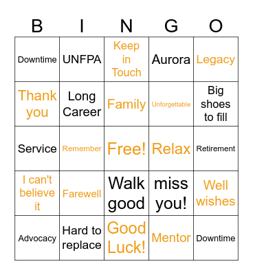 Aurora's Farewell Bingo Card