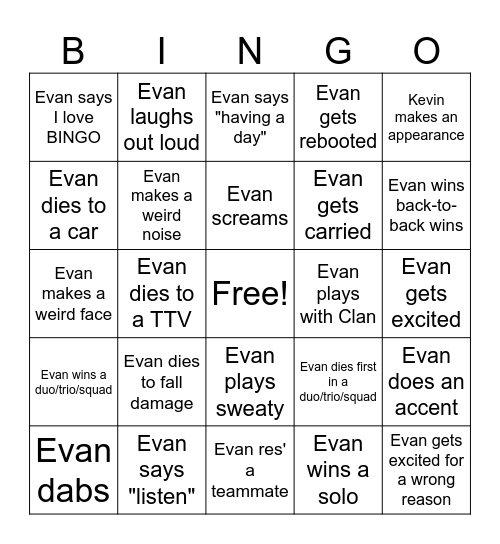 EvanPurp Bingo Card