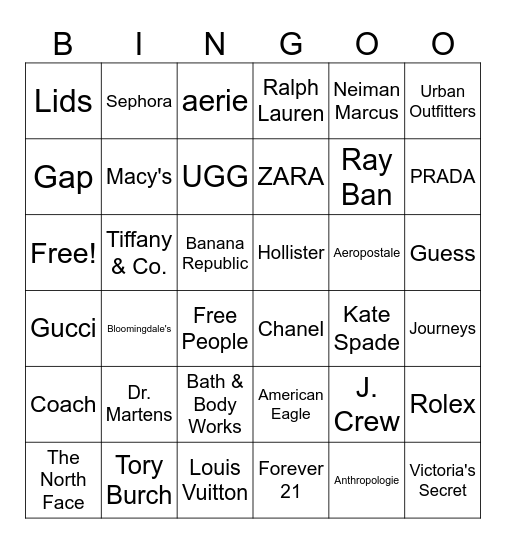 Lenox Square Bingo Card