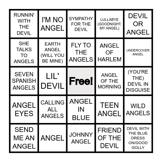 ANGELS AND DEVILS Bingo Card